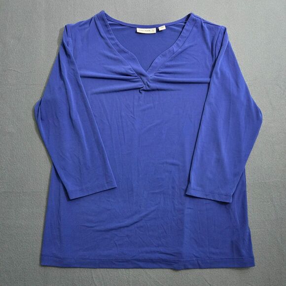 Susan Graver Tops - Susan Graver M Liquid Knit Split V-Neck 3/4 Sleeve Royal Blue Blouse